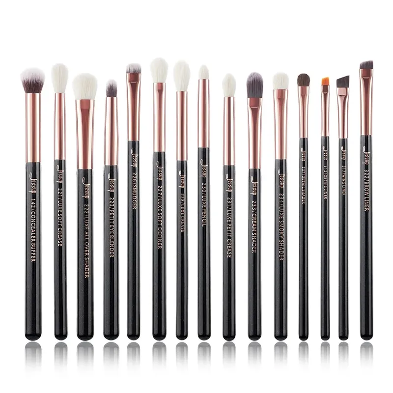 Zestaw pędzli do makijażu Jessup 15 szt. Zestaw pędzli do makijażu Eyeliner Shader Naturalne włosy syntetyczne Różowe złoto/czarny T157 — image 9