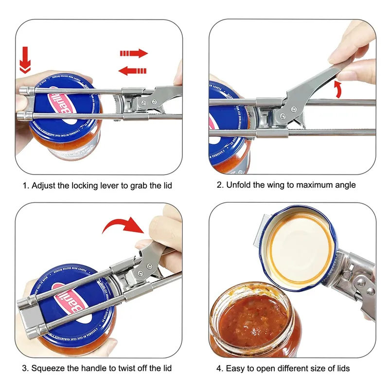 Apriscatole multifunzione regolabile Apriscatole manuale professionale in acciaio inossidabile Apriscatole per coperchio in vetro Accessori da cucina — image 3