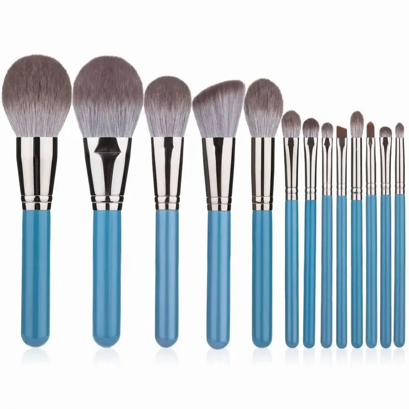 Makeup børster sæt 13 stk med lædertaske Foundation Powder Blush Øjenskygge Øjenbrynsbørste Blødt hår Kosmetisk makeupværktøj