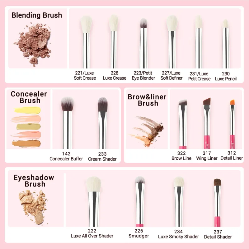 Jessup Make-up-Pinsel-Set, 15-teilig, professioneller Make-up-Pinsel, Eyeliner, Shader, natürlich-synthetisch, Rose-Karmin/Silber — image 6