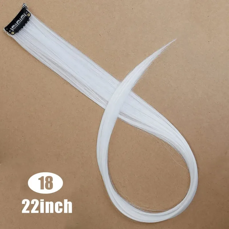 22 inç Sentetik Renkli Vurgu Saç Uzantıları Gökkuşağı Uzun Düz Saç Parçaları Kadın Çocuk Kız Mor Pembe Mavi — image 18