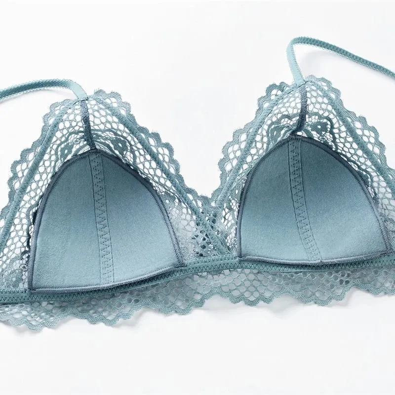 Sexy Hollow Out Lace Triangle Thin Lined Bra without Stones Panty Set Underwear Women Lingerie Bralette — image 6