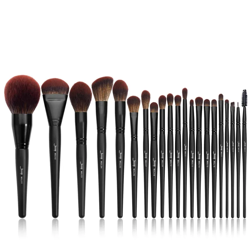 Set Berus Mekap Jessup 3-21pcs Premium Synthetic Big Powder Foundation Concealer Eyeshadow Eyeliner Spoolie Wood T271