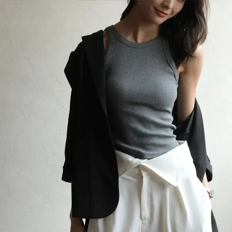 Basique Solide T-shirts Femmes Mince Licou Cou Hors épaule Haut Pour Femmme T-shirts D'été Femmes Réservoirs Sans Manches Livraison Directe — image 13