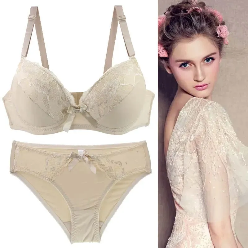 2021 nowych kobiet biustonosz push-up komplety Intimates koronkowe stringi bielizna solidna kokarda 70-105 BCDE Cup kobieta bielizna Plus Size