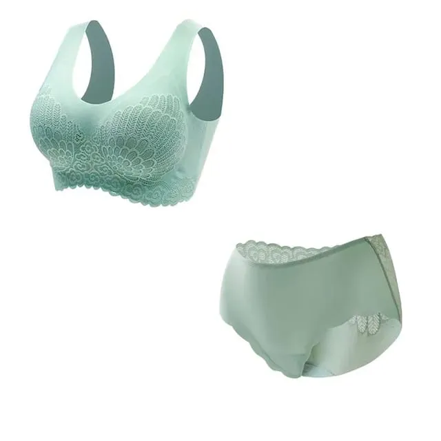 Comfortable Latex 4.0 Bra Women's Underwear Set Wireless With breast Pads Gather Bralette with panties Lingerie 2-pieces Suit — image 11