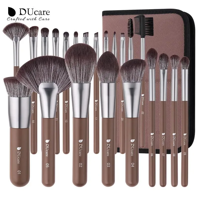 DUcare Makeup Brushes 22Pcs With Foldable BAG Nylon Hair Fan Powder EyeShadow Blending Eyeliner Eyebrow Cosmestic Make up Brush