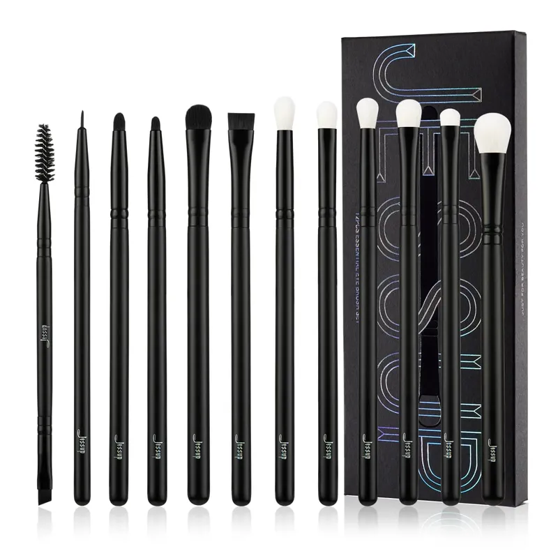 Jessup Augen-Make-up-Pinsel-Set, Lidschatten-Pinsel-Set, Blending Eyeliner, Augenbrauen, Wimpern, Schatten, Spoolie, 12 Stück, gemischtes Haar, Schwarz, T322