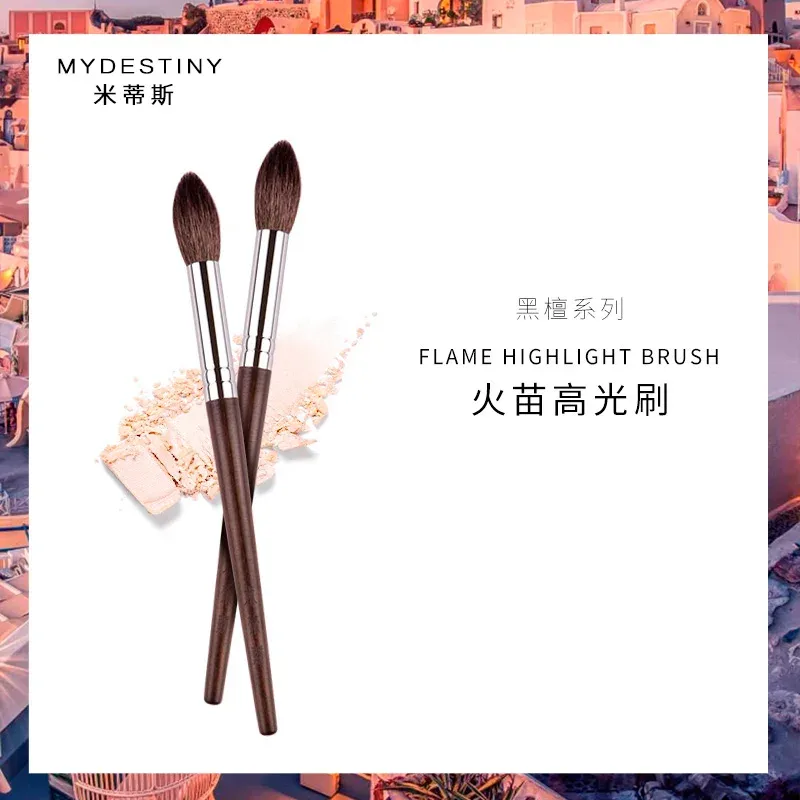 1 stk Højkvalitets Pro gedehår Highlighter Makeup børster Flamme form Highlight Make up børster Ibenholt håndtag kosmetiske værktøjer — image 4
