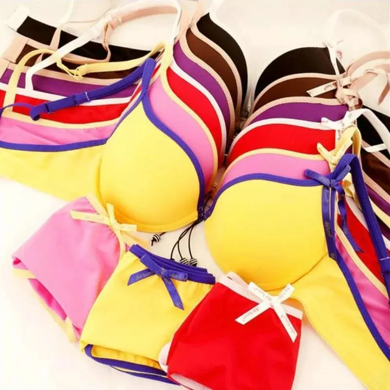 ปิดด้านหน้า Push Up Bra Panty ชุดผู้หญิงสีทึบสีแดง Rose สีแดงสีเหลืองชุดชั้นในวาเลนไทน์งานแต่งงานทุกวันหญิงชุดชั้นใน — image 6