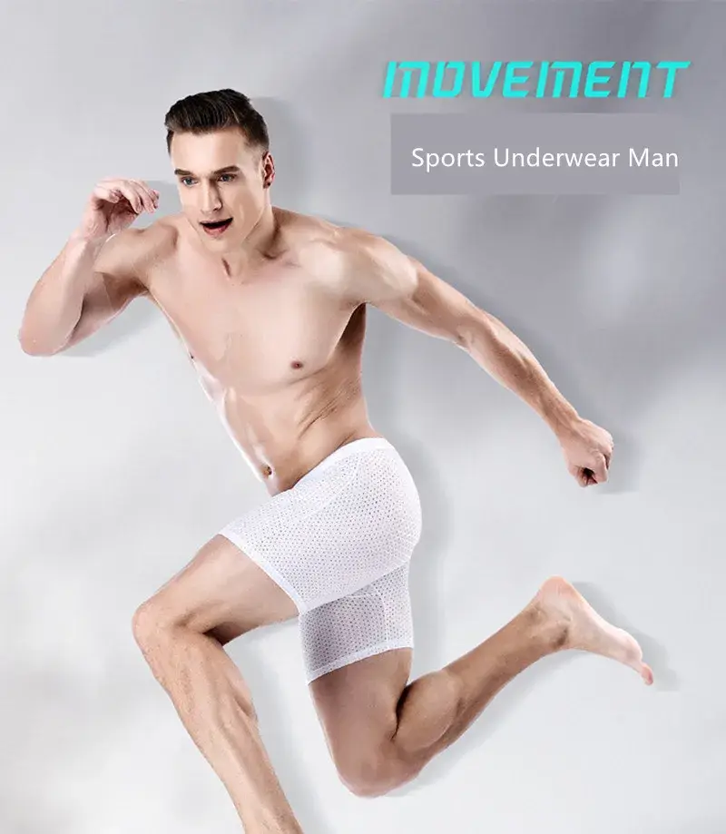 Boxers Briefs Man Ice Silk Shorts Underpants Male Large Size Men's Mesh Panties Breathable Long Boxer For Men Underwear — image 2