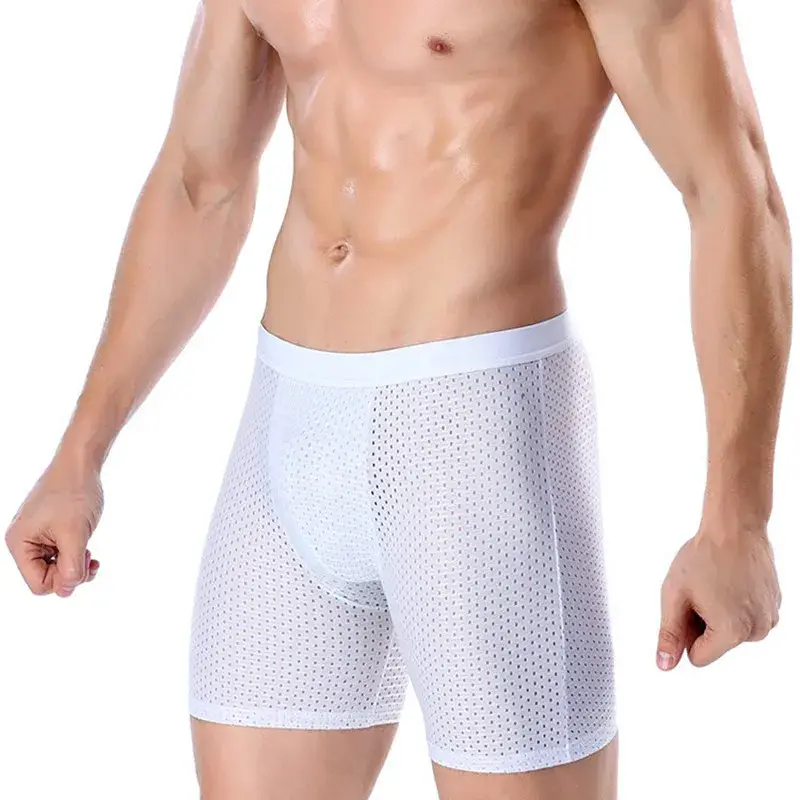 Boxers Briefs Man Ice Silk Shorts Underpants Male Large Size Men's Mesh Panties Breathable Long Boxer For Men Underwear — image 11