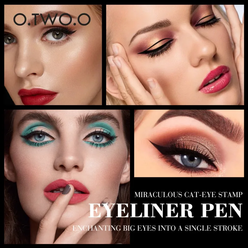 O.TWO.O Timbro per eyeliner Penna per eyeliner liquido nero Impermeabile ad asciugatura rapida Matita per eyeliner a doppia estremità Trucco per cosmetici da donna — image 6