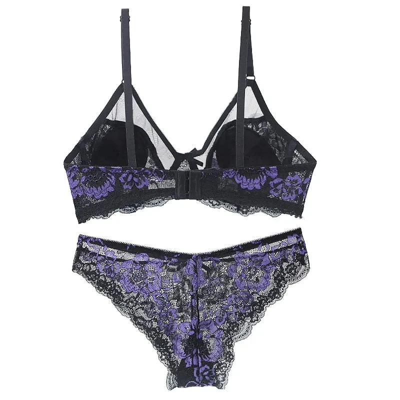 Frauen Ultra-dünne BCDE Tasse Mesh Spitze Unterwäsche Transparente Bh Sets Schönheit Zurück Hohl Stickerei Weibliche Dessous — image 2