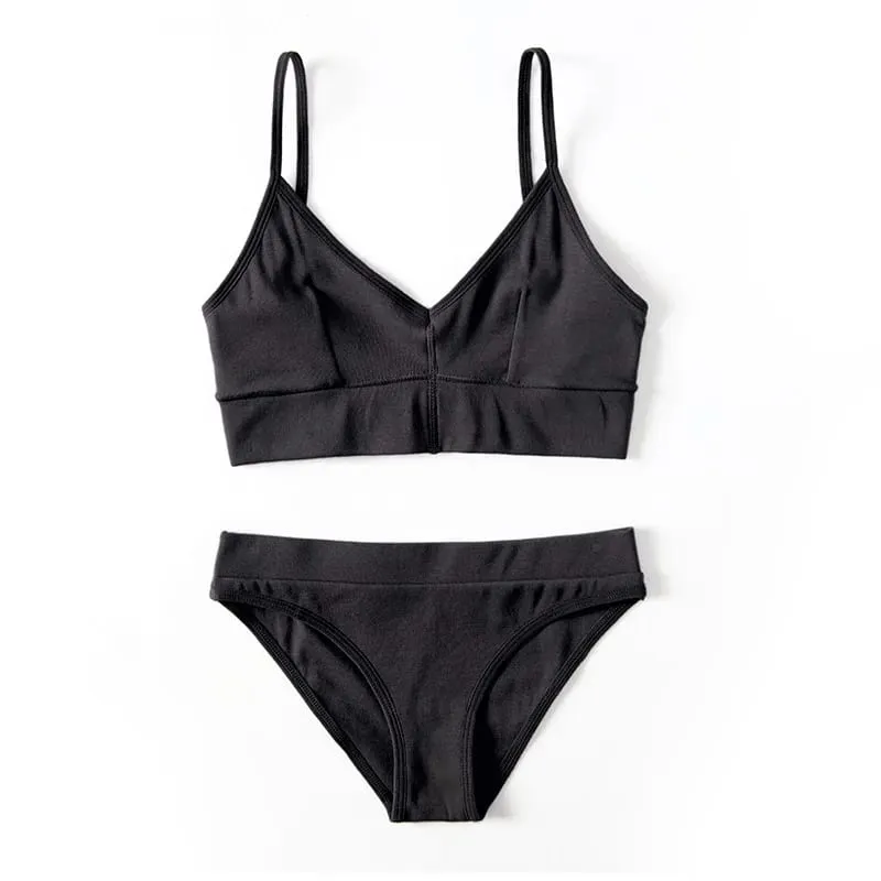 Tråd Bh och trosor utan rygg i bomull Trådlöst ofodrad BH-set Underkläder för flickor Bralette Top Damunderkläder