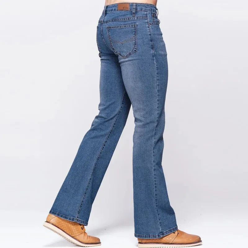 Jeans slim da uomo con taglio a stivale Jeans elasticizzati classici Jeans leggermente svasati blu cielo Jeans elasticizzati casual — image 5