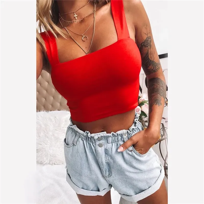 스퀘어 넥 민소매 여름 자르기 탑 화이트 여성 블랙 캐주얼 기본 T 셔츠 오프 숄더 캐미 섹시한 백 레스 탱크 탑 — image 4