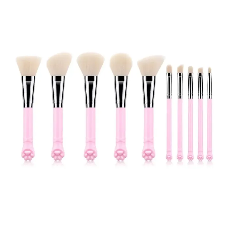 10 pezzi simpatico gatto artiglio forma pennelli trucco set fondotinta kabuki polvere contorno ombretto fard pennelli trucco kit di strumenti cosmetici