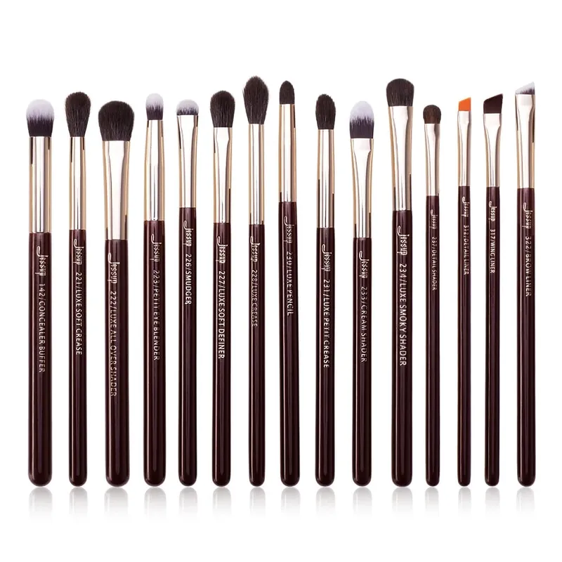 Zestaw pędzli do makijażu Jessup 15 szt. Zestaw pędzli do makijażu Eyeliner Shader Naturalne włosy syntetyczne Różowe złoto/czarny T157 — image 10