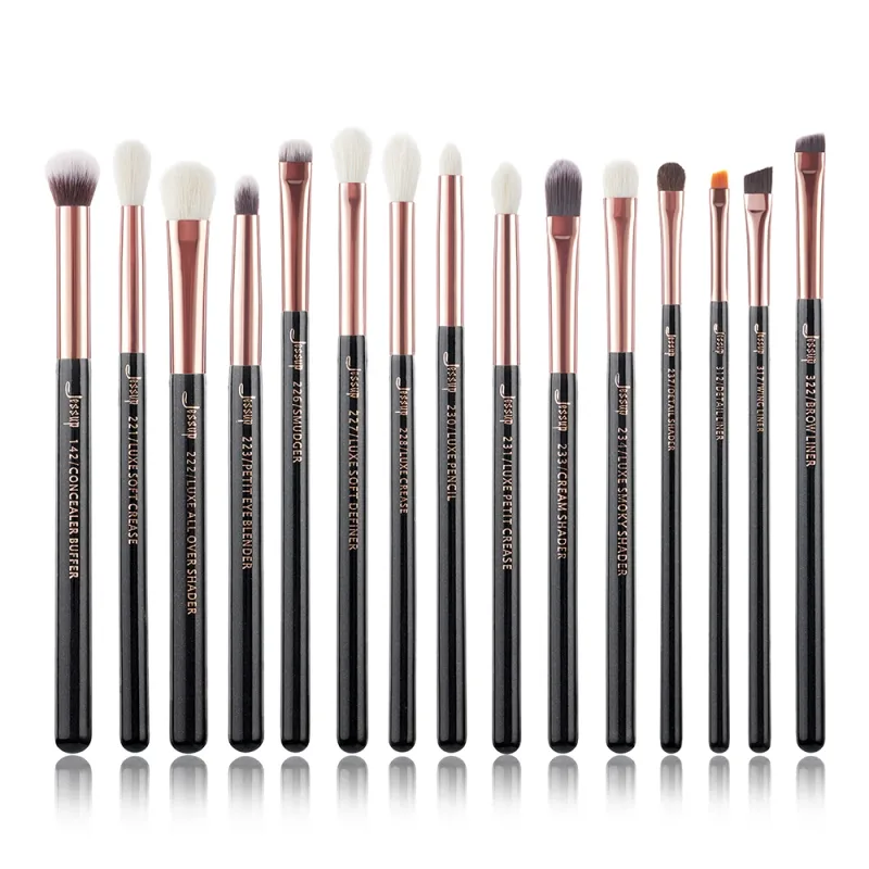 Jessup Make-up-Pinsel-Set, 15-teilig, professioneller Make-up-Pinsel, Eyeliner, Shader, natürlich-synthetisch, Rose-Karmin/Silber