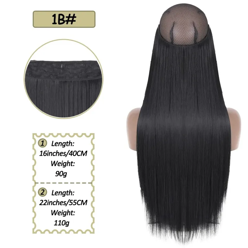 Synthetic No Clips Invisible Wire Hair Extension Artificial Natural Fake False Long Short Straight Hairpiece Blonde For Women