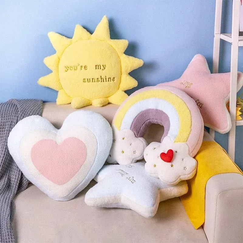 Waschbares Himmel Wolke Stern Sonne Regenbogen Kissen gefüllt rosa Stern Lollipop Herz Girly Sofa Rückenkissen Süßes Geschenk für Sie — image 3