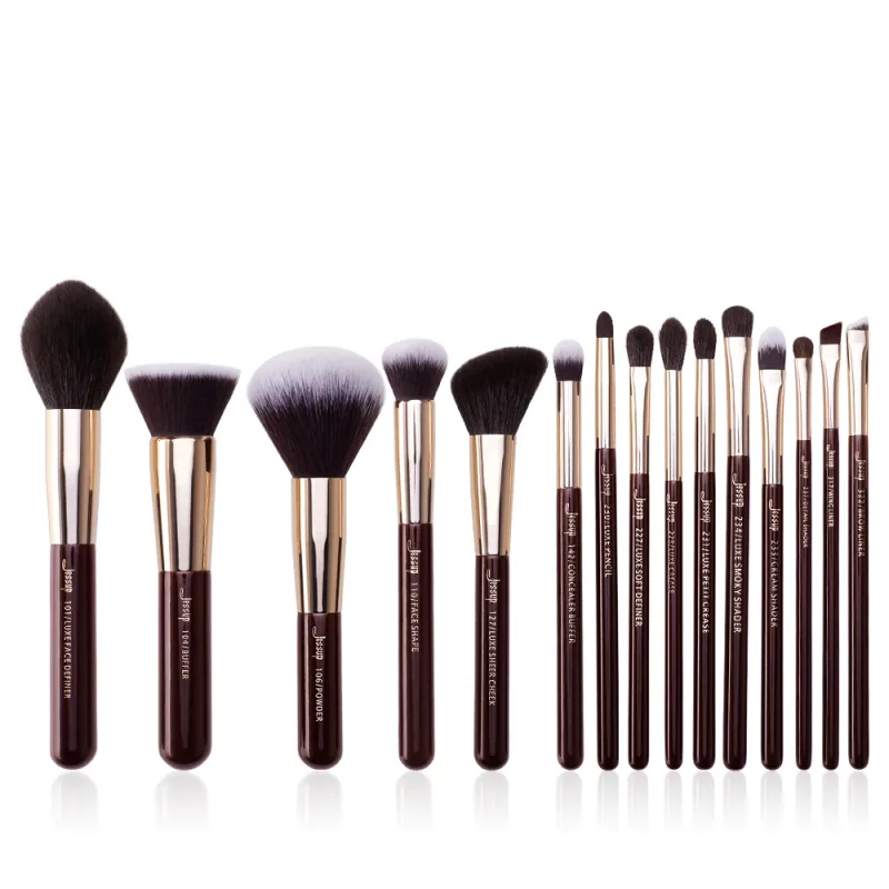 Jessup Make-up-Pinsel-Set, 15-teilig, professionelle Make-up-Pinsel, Puder, Lidschatten, Liner, Foundation, Rouge, Blending, Zinfandel/Golden — image 8