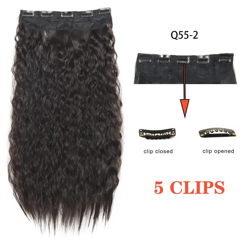 Synthetic Long Wave 5 Clips Hair Extensions Clips in High Temperature Fiber Black Brown Hairpiece — image 5