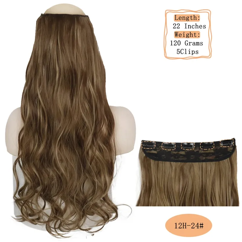 Synthetic 5 Clips Long Water Wave Clip In Hair Extensions Heat Resistant 22Inch One Piece Black Brown Hairpiece For Women — image 37