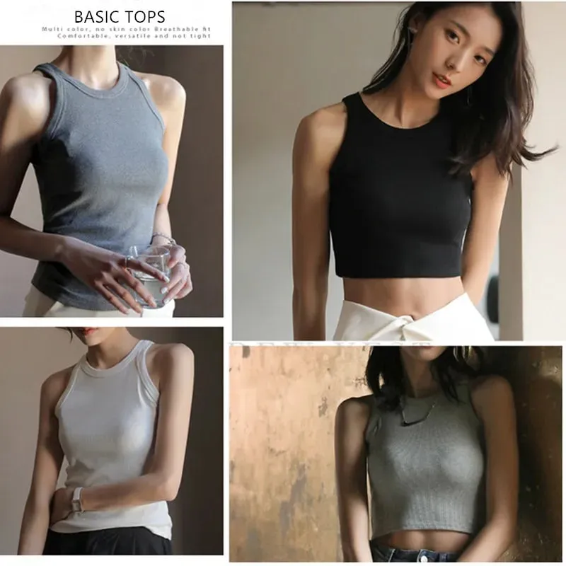 Basique Solide T-shirts Femmes Mince Licou Cou Hors épaule Haut Pour Femmme T-shirts D'été Femmes Réservoirs Sans Manches Livraison Directe — image 9