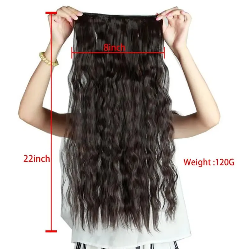 Synthetic Long Wave 5 Clips Hair Extensions Clips in High Temperature Fiber Black Brown Hairpiece — image 3