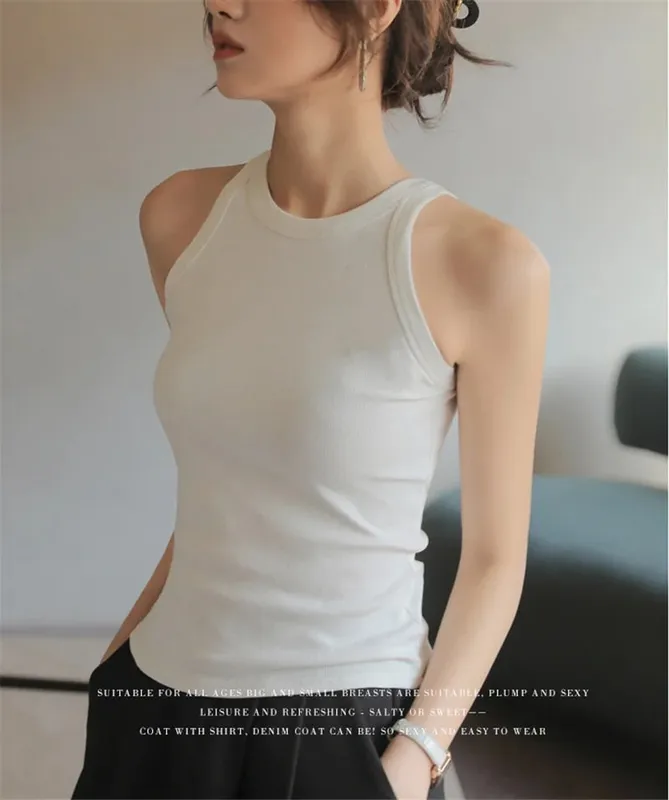 Basique Solide T-shirts Femmes Mince Licou Cou Hors épaule Haut Pour Femmme T-shirts D'été Femmes Réservoirs Sans Manches Livraison Directe — image 12