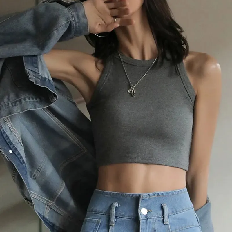 Basique Solide T-shirts Femmes Mince Licou Cou Hors épaule Haut Pour Femmme T-shirts D'été Femmes Réservoirs Sans Manches Livraison Directe — image 5