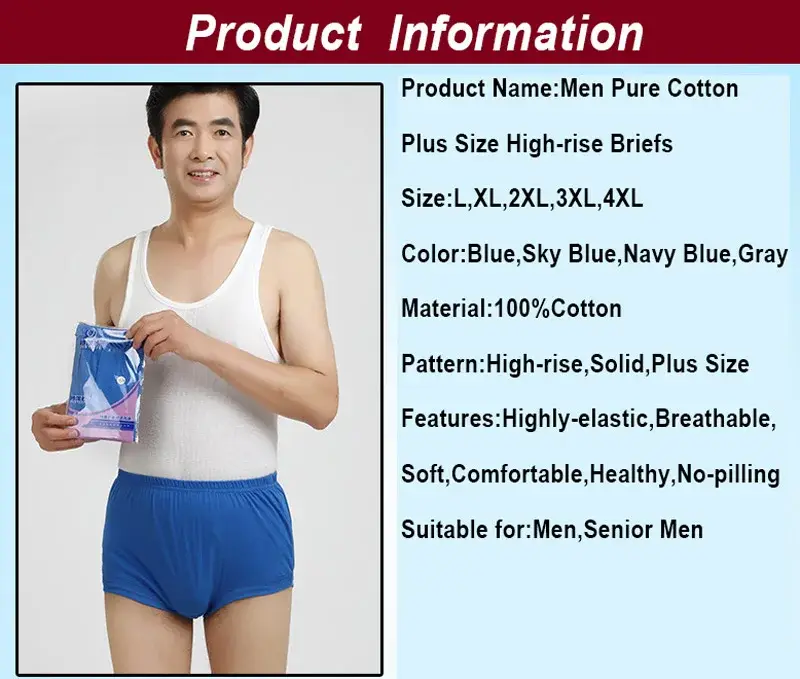 Men Briefs High Waist 100%Cotton Men Underwear Plus Size Cueca Masculina Soft Underpants Breathable Panties L-4XL For Daddy — image 9