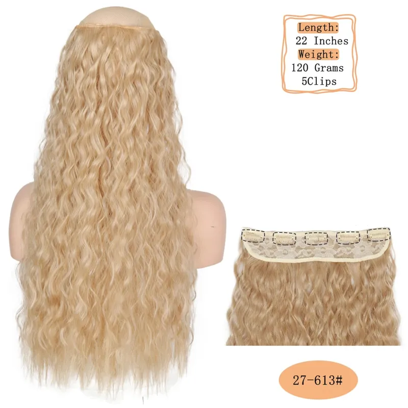 Synthetic 5 Clips Long Water Wave Clip In Hair Extensions Heat Resistant 22Inch One Piece Black Brown Hairpiece For Women — image 23