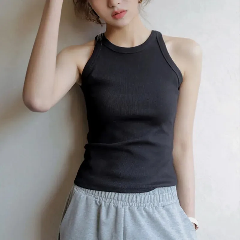 Basique Solide T-shirts Femmes Mince Licou Cou Hors épaule Haut Pour Femmme T-shirts D'été Femmes Réservoirs Sans Manches Livraison Directe — image 11
