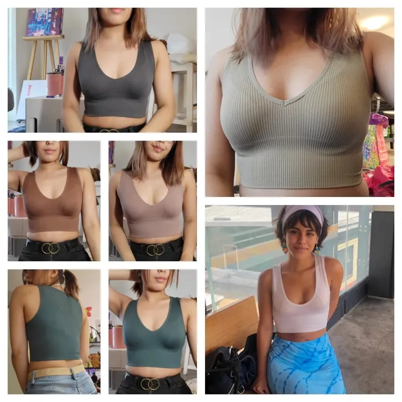 Damen-Crop-Top mit tiefem V-Ausschnitt, einfarbig, schmale Passform, Tank-Top, dehnbar, ärmellos, lässig, geripptes Strick-BH-Top, tief geschnittenes Leibchen, M-XL — image 8