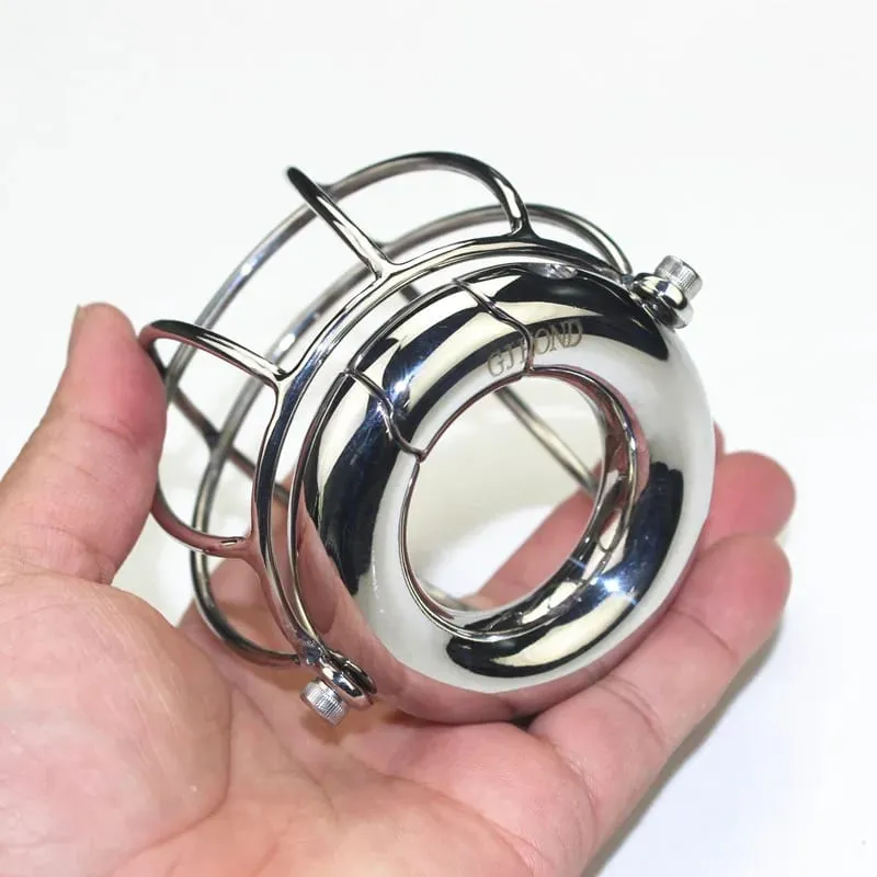 5 tailles en acier inoxydable filets Cage Scrotum poids portant pendentifs pénis Protection couverture balle civière jouets sexuels pour hommes BB-48