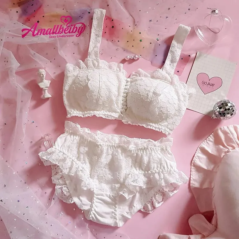 Thin Soft Adjustment Intimates Cotton Young Girl Underwear for Lady Bow Striped Sweet Cute Lolita Style Bra Set Lingerie Femme — image 4