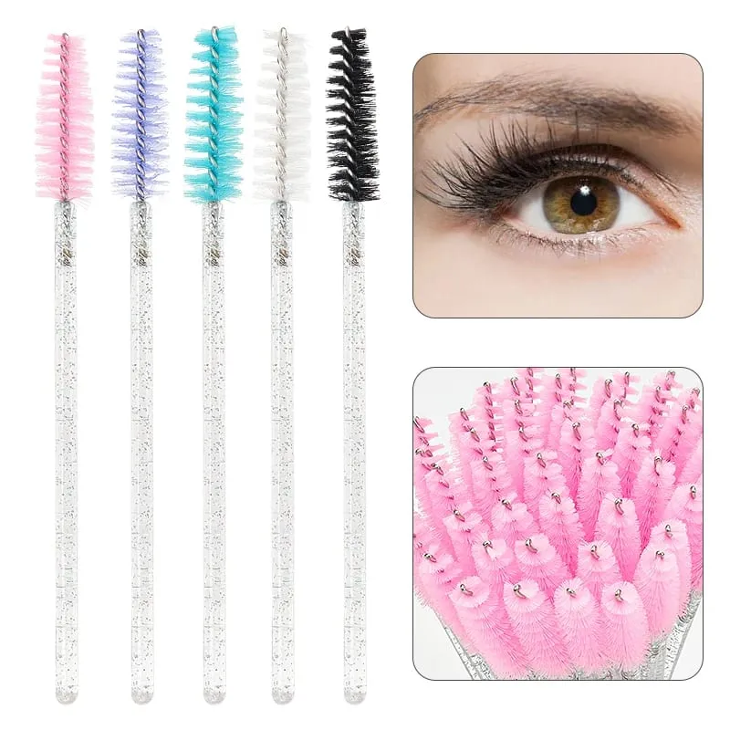 50 ชิ้นเครื่องสำอางแปรงขนตา Eye Lash แปรงแต่งหน้าทิ้งคริสตัลสีขาวมาสคาร่าแปรงขนตาเครื่องมือขยาย
