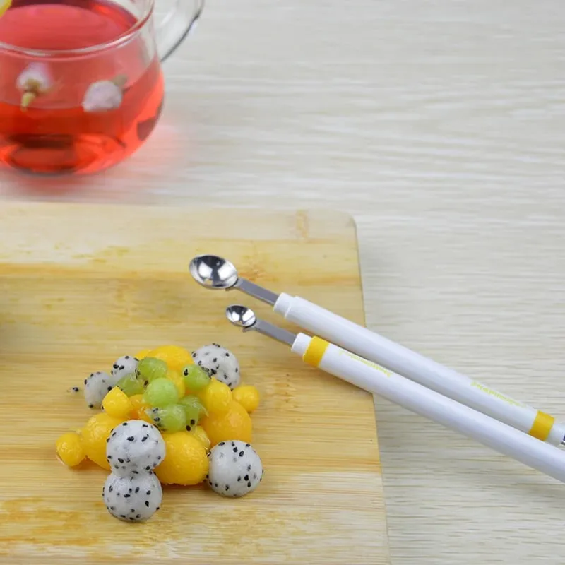 Mini Apple Ball Digger Melon ช้อนไอศกรีมขุด Scoop สแตนเลส Double-end เครื่องมือทำอาหารห้องครัว DIY อุปกรณ์เสริม Gadgets — image 2