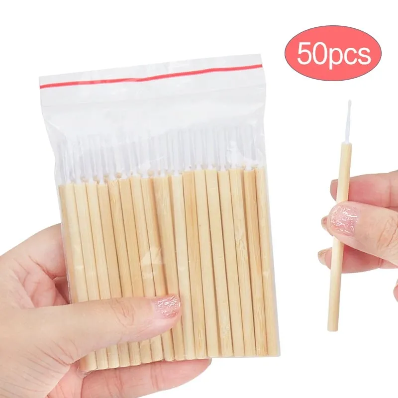 50 pcs Disposable bamboo Stick Micro Brush Mascara Wands Swab Microbrush for Eyelashes Extension women Makeup brushes Tools