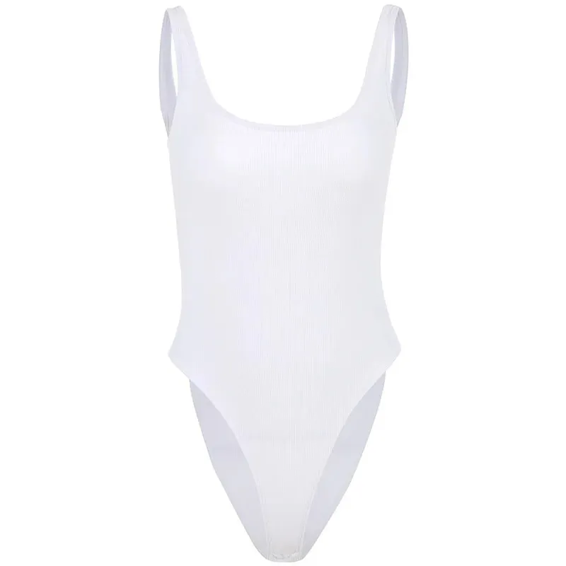 Bílé páskové body sexy žebrované body bez zad, žebrované, dámské sexy tílko bez rukávů body s rukavicí žena