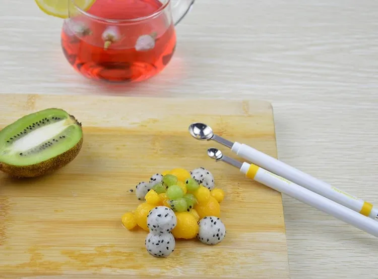 Mini Apple Ball Digger Melon ช้อนไอศกรีมขุด Scoop สแตนเลส Double-end เครื่องมือทำอาหารห้องครัว DIY อุปกรณ์เสริม Gadgets — image 8