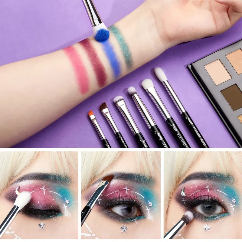 Sada štětců na líčení očí Jessup 15ks Přesný štětec na oční stíny Eyebrow EyeLiner Blending Concealer Natural Synthetic Black T177 — image 2