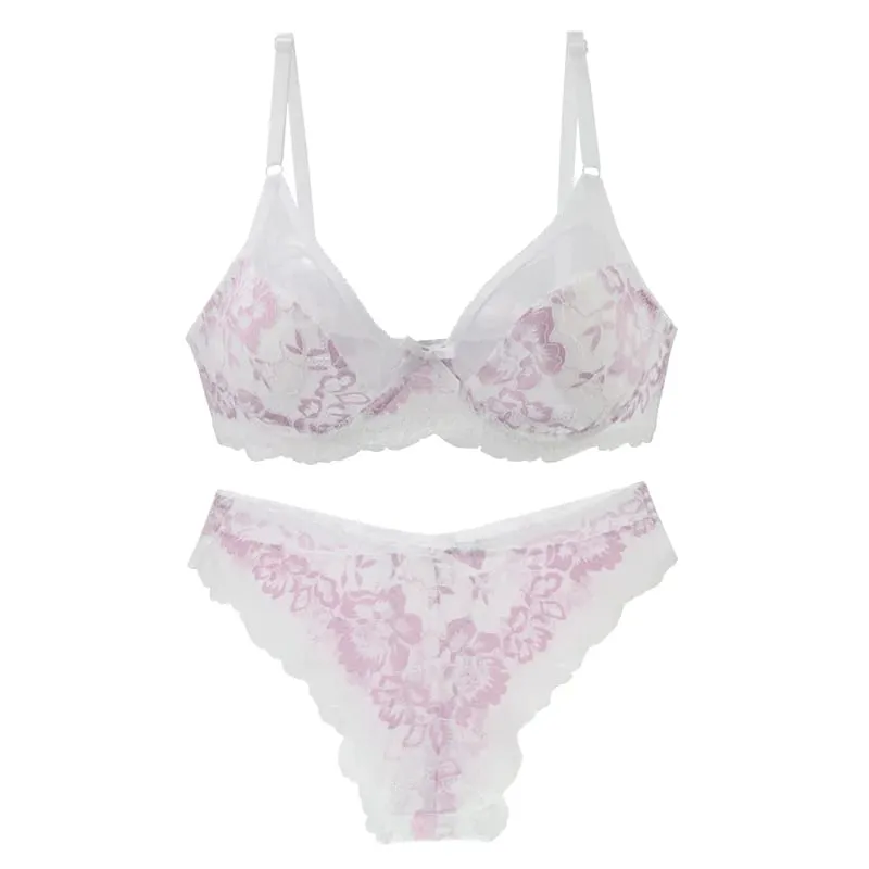 Frauen Ultra-dünne BCDE Tasse Mesh Spitze Unterwäsche Transparente Bh Sets Schönheit Zurück Hohl Stickerei Weibliche Dessous — image 5