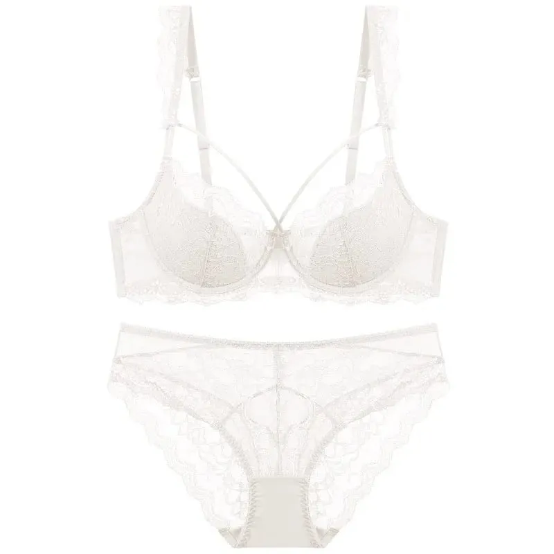 Reggiseno e mutandine in pizzo taglie forti con fodera sottile Set intimo con fasciatura Lingerie push up da donna A B C D E Coppa 95C 95D — image 5