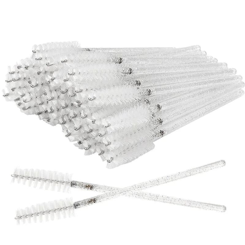50 ชิ้นเครื่องสำอางแปรงขนตา Eye Lash แปรงแต่งหน้าทิ้งคริสตัลสีขาวมาสคาร่าแปรงขนตาเครื่องมือขยาย