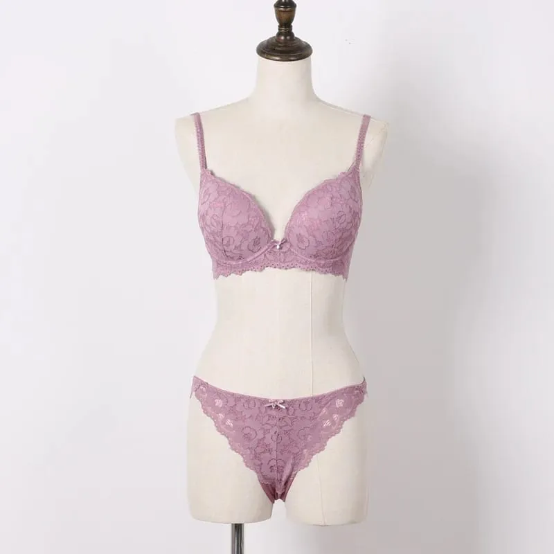 Push Up Bra Set Embroidery Lace Bra and Panties Set Thick Cup U Backless Everyday Lingerie Underwear Women Brassieres — image 6