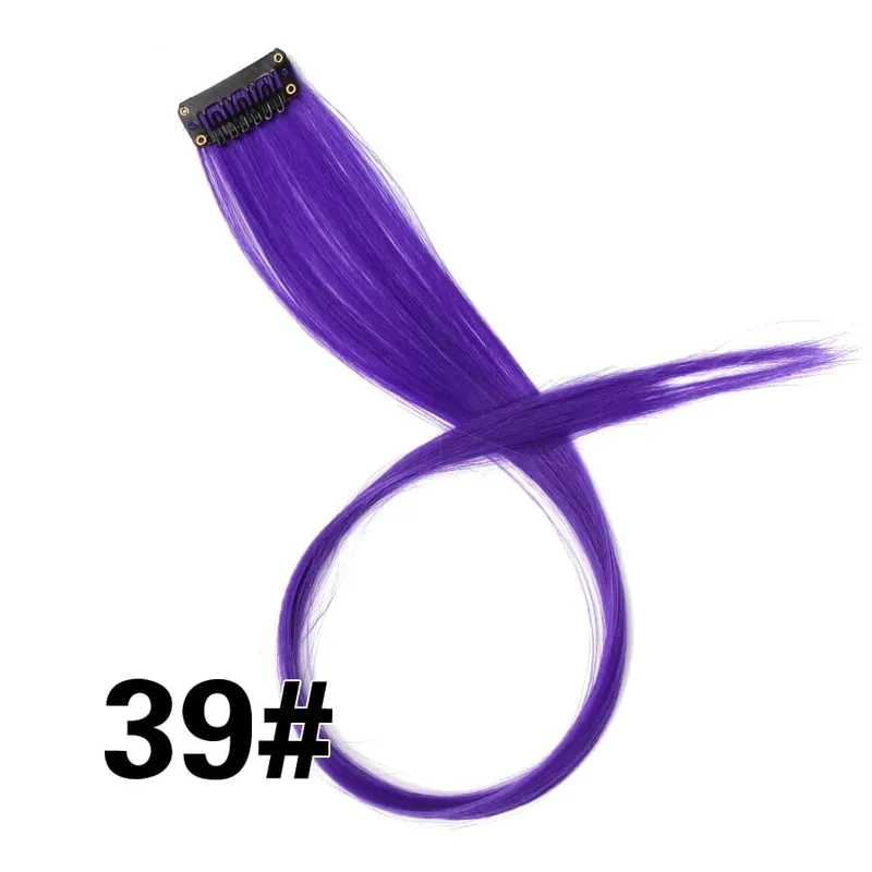 Leeons Synthetic Hair Extensions With Clips Heat Resistant Straight Hair Extensions Color Colored Black Hair Clip Womens 12G/Pcs — image 47